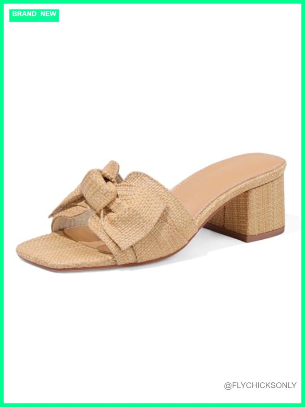 Raffia Heeled Sandals Square Toe Chunky Block Heel Slip On Mule Dressy Summer